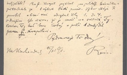 Korespondenční lístek Ignátu Herrmannovi.