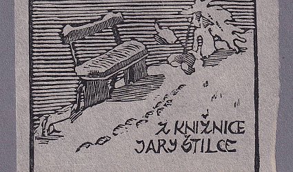 Z knižnice Jary Štilce. Zasněžená lavička.