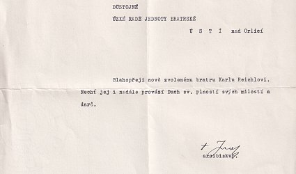 Dopis radě Jednoty bratrské v Ústí nad Orlicí.