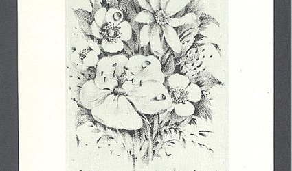 Ex libris A. Horáková. Polní kytička a text Kniha MUDr. A. Horákové.