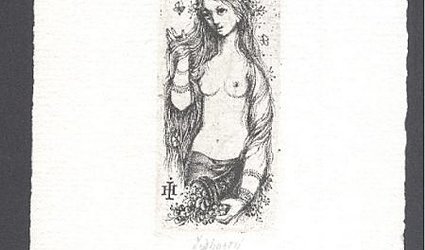 Ex libris Dr. Ivan Hrdina. Štěstěna II. a písmena IH.