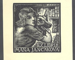 Ex libris Máňa Jančáková. Dívka se psem.