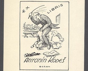 Ex libris Antonín Kodeš. Učitel trestající žáka.