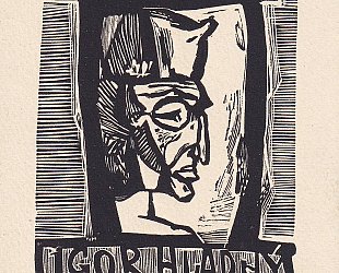 Exlibris Igor Hladný. Hlava soudce.