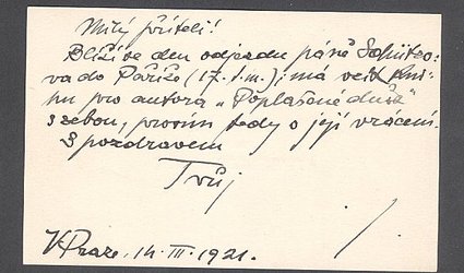 Vizitka se sdělením.