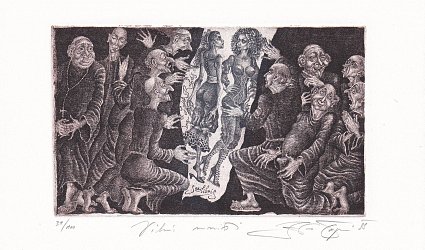 Exlibris Luděk Rubáš. Vilní mniši.