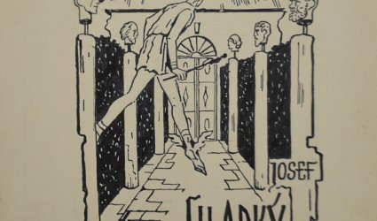 Originální návrh Ex Libris Josef Hladký. Hermes nad cestou s Hermovkami.