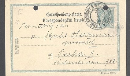Korespondenční lístek Ignátu Herrmannovi.
