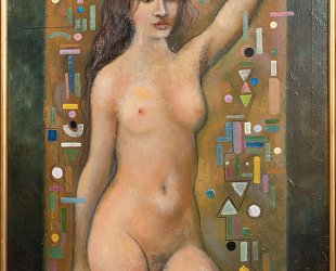 Girl before abstract background.