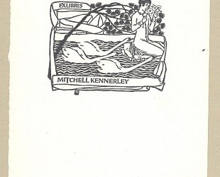 Exlibris Mitchell Kennerley. Tři labutě u čtenářky.
