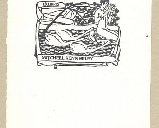 Exlibris Mitchell Kennerley. Tři labutě u čtenářky.