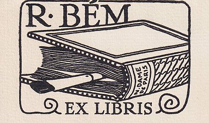 Ex libris R. Bém. Štětec vložený do knihy: