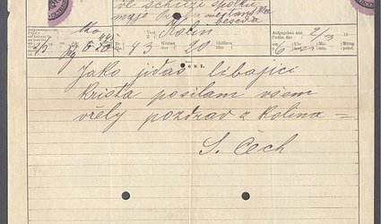 Telegram Spolku českých spisovatelů belletristů Máj.