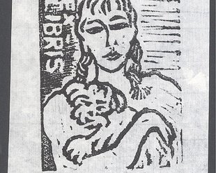 Ex-libris. Žena s psíkem.