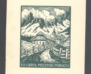 Ex libris Preston Porath. Vesnička v horách.