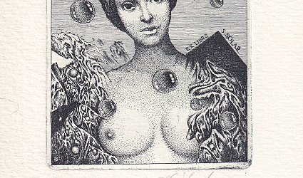 Ex Libris S. Solař. Žena s bublinami.
