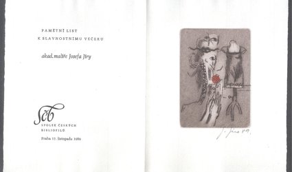 Pamětní list k slavnostnímu večeru akad. malíře Josefa Jíry.