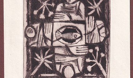 1. Originální matrice leptu. 2. U stolu.