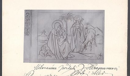 Reprodukce kresby s věnováním.