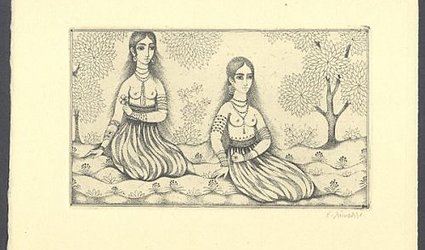 Dvě indické dívky. Novoročenka manželů Kohoutových na rok 1962.