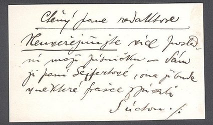 Vizitka se sdělením.