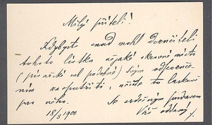 Vizitka se sdělením.