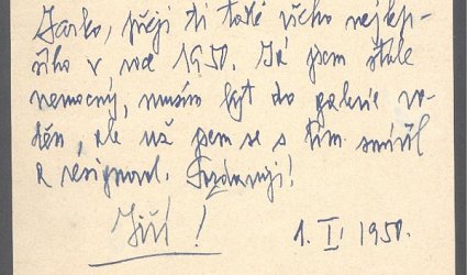 Korespondenční lístek Dr. Jaromíru Uhlířovi.