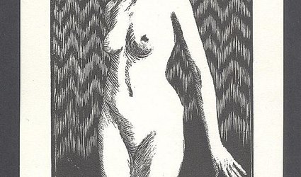 Ex libris JUDr. Jan Šimon. Stojící akt.