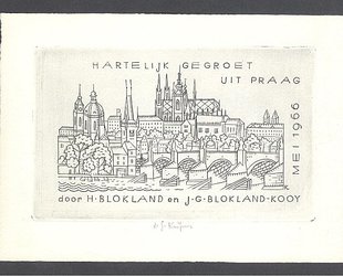 Hartelijk gegroet uit Praag door H. Blokland en J.G. Blokland-Kooy mei 1966.