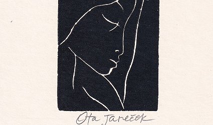 Hlava dívky z profilu. PF 1989 Eda Šmejkal s rodinou.