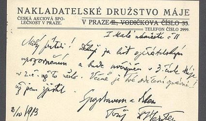 Dopisnice s hlavičkou Nakladatelské družstvo Máje.