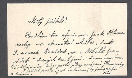 Vizitka se sdělením.