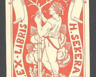 Ex libris H. Sekera. Sadař pěstí stromek.