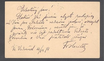 Korespondenční lístek Ignátu Herrmannovi.