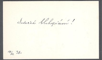 Vizitka se sdělením.