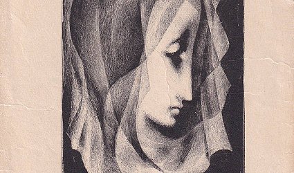 Smutná dívčí tvář se závojem.