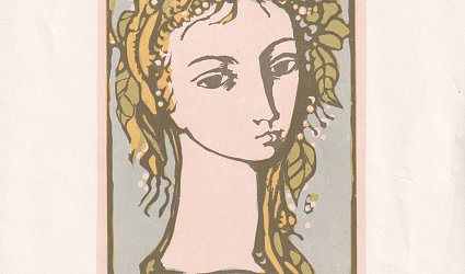 Dívčí hlava s květy.