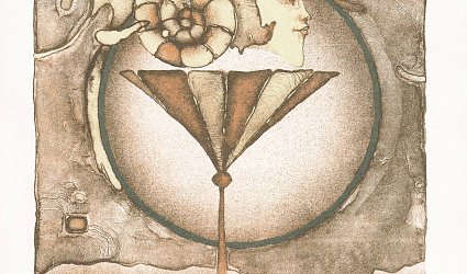 Ženská hlava s lasturou.