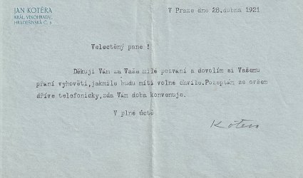 Dopis Jindřichu Vaňkovi.