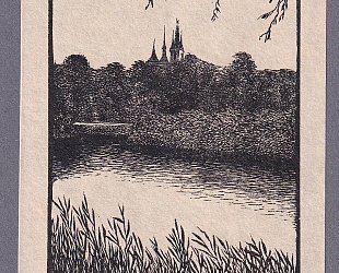 Ex Libris B. Petrlík. Pohled na Louny přes Ohři.