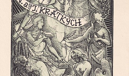 Exlibris V. a J. Krátkých. Literatura a výtvarné umění.