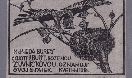 MrPh Eda Bureš s chotí Libuší, rozenou Žuvíckovou, oznamují svůj sňatek. Květen 1918.