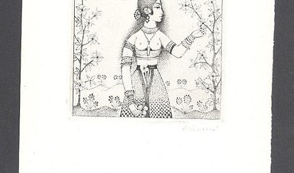 HK. Ex libris Helena Klinkovská. Indická dívka.